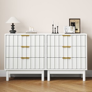 Heynemo 3 Drawer Dresser, Modern Chest of Drawers with Fluted Panel Design, Wooden Storage Nightstand Side Table with Chic Edge Pull - 1 of 4