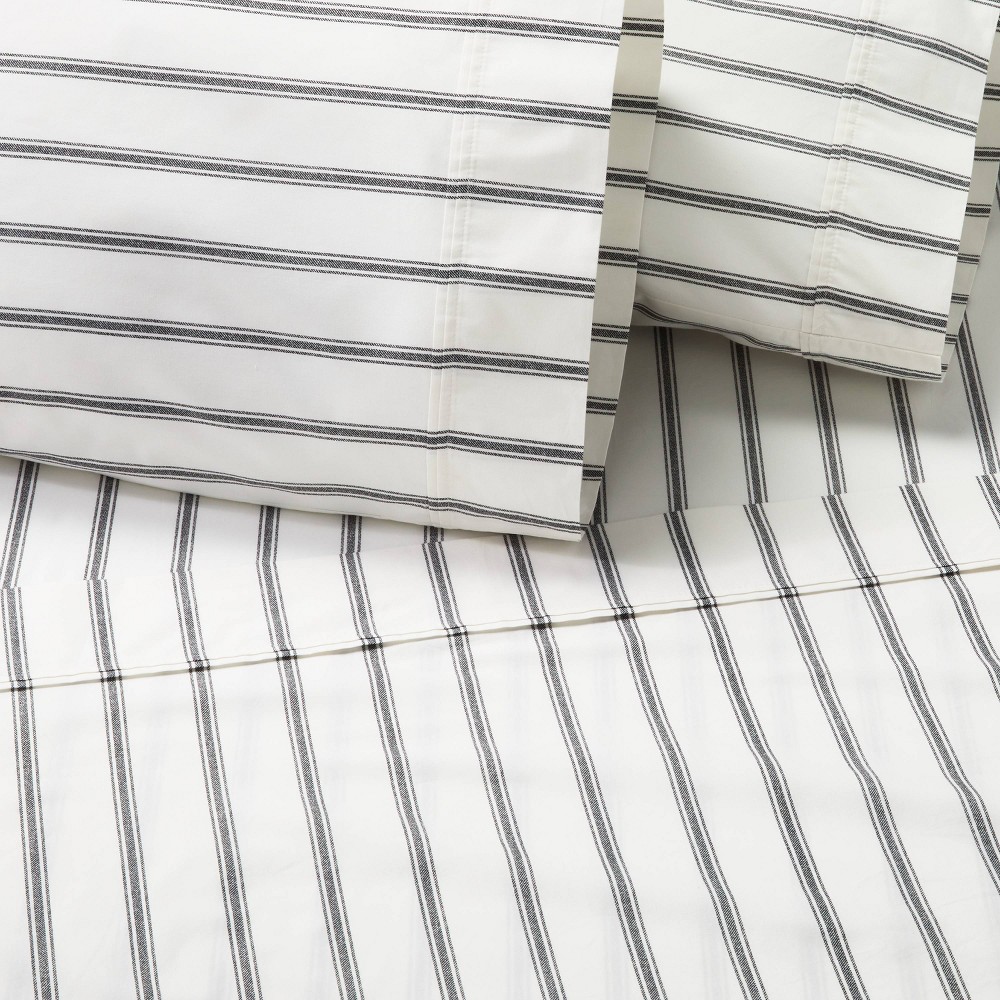 4pc Full Cotton Percale Tick Stripe Sheet Set Railroad Gray - Hearth & Hand with Magnolia