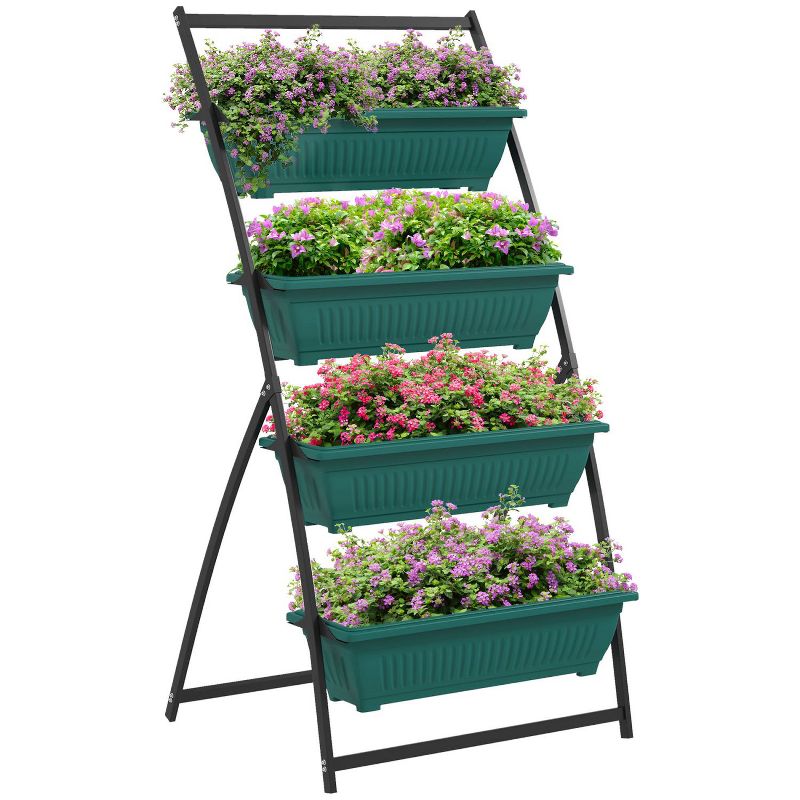 4-Tier Plastic Raised Garden Bed with Mrtal Frame, Planter Boxes with Stand for Vegetable, Flowers and Herbs - The Pop Home, 2 of 10