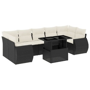 vidaXL Patio Sofa Set with Cushions Outdoor Furniture 8 Piece Poly Rattan - Black and Cream without storage - 1 of 4
