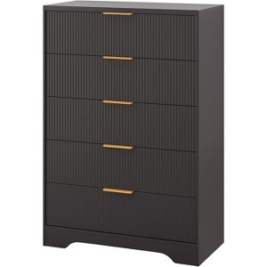 47" Fluted 5-Drawer Dresser, Engineered Wood w/ Gold Handles, Modern Storage Cabinet - 1 of 4
