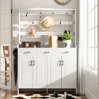 Modern Storage Cabinet,Shoe Cabinet With 4 Doorsith Coat Rack,3 Drawers-Maison Boucle