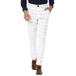 Lars Amadeus Men's Plaid Printed Slim Fit Flat Front Business Dress Pants - 1 of 4