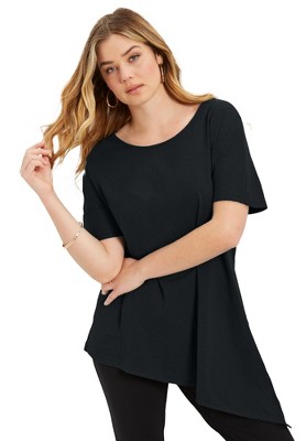 June + Vie by Roaman's Women's Plus Size Short-Sleeve Asymmetrical Tunic