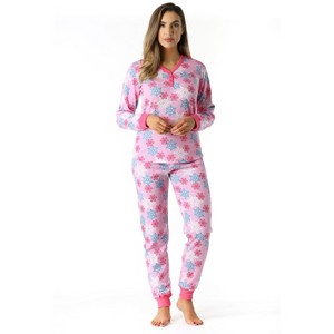 #FollowMe Women's Printed Henley Thermal Underwear Set with Jogger Pant - 1 of 3