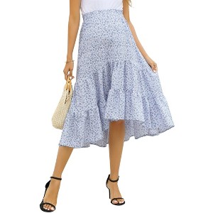 Coolmee Women's Maternity Maxi Skirt High Waist Boho Floral Fashion Ruffle Casual Flowy Swing Pleated A Line Long Skirts - 1 of 4