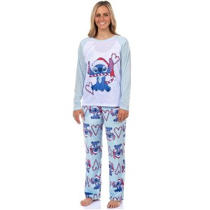 Seven Times Six Disney Stitch Christmas Pajamas Men's Candy Cane 2 Piece PJ Lounge Set - 1 of 4
