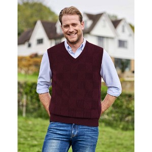 Men's V Neck Sweater Vest Checkered Sleeveless Pullover Knitwear Vest Business Casual Knitted Sweater - 1 of 3