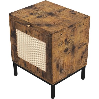 Rattan Nightstand with Tray - 18.8" D x 15.7" W x 22.4" H, 90 lbs Top Load, Mid Century Modern, Storage Shelf, for Bedroom, Living Room, Home Office