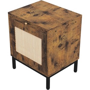 Rattan Nightstand with Tray - 18.8" D x 15.7" W x 22.4" H, 90 lbs Top Load, Mid Century Modern, Storage Shelf, for Bedroom, Living Room, Home Office - 1 of 4
