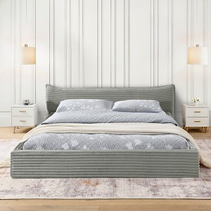 Velvet Grounded Bed Frame with Thickness Headboard, Upholstered Platform Bed with Solid Wood Frame Support for Bedroom, No Box Spring Needed - 1 of 4