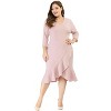 Agnes Orinda Women's Plus Size Cocktail V-neck Wrap Ruffled Midi Bodycon Dresses - 2 of 4