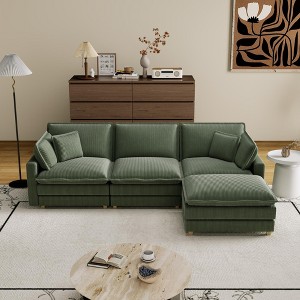 Corduroy Deep Seat Modular L-Shaped Sectional Sofa with 4 Pillows and Removable Ottoman for Living Room, Bedroom, or Apartment - 1 of 4