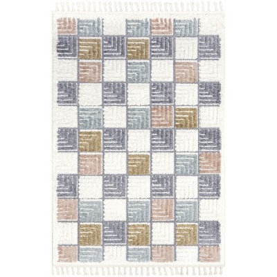 Image of Nuloom Marah Geometric 5x8 Indoor Area Rug for Living Room Bedroom Dining Room Nursery Kitchen, Blue/Ivory