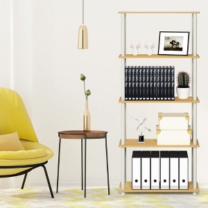 Furinno 5-Tier Tall Decorative Bookshelf Storage Bookcase Open Multipurpose Shelves Display Rack for Living Room&Home Office,Beech/White - 1 of 4