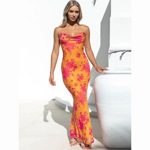 Floral V Neck Maxi Dress Sexy Sleeveless Lace Patchwork Long Dress Backless Flowy Beach Sundress - 1 of 4