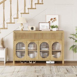 GAOMON 55" Large Sideboard Buffet Cabinet with Storage and 2 Fluted Drawer, Storage Cabinet with 4 Glass Doors for Home - 1 of 4