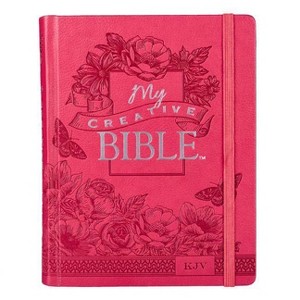 KJV Holy Bible, My Creative Bible, Faux Leather Hardcover - Ribbon Marker, King James Version, Pink Floral W/Elastic Closure - (Leather Bound) - 1 of 1