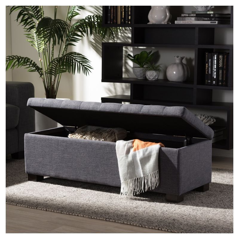 Roanoke Modern And Contemporary Fabric Upholstered Grid - Tufting Storage Ottoman Bench - Baxton Studio, 6 of 10