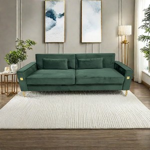 NicBex Couches for Living Room 85" Sofa Velvet Upholstered 3-Seat Couch Soft Sponges Modern Designs Sofa with Gold Accents and Plush Cushions, Orange - 1 of 4