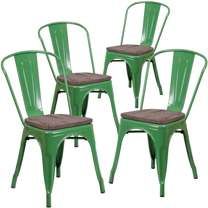 Emma and Oliver 4 Pack Metal Stackable Chair with Wood Seat, 1 of 7