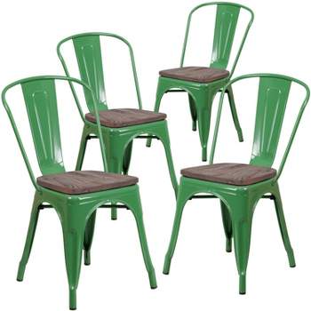 Emma and Oliver 4 Pack Metal Stackable Chair with Wood Seat