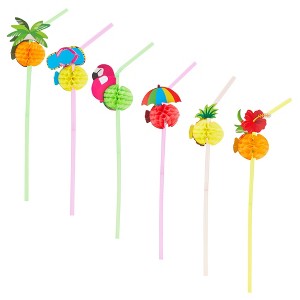 Blue Panda 100 Pack Tropical Hawaiian Straws for Summer Party Favors, Cocktails Dinner - 1 of 4