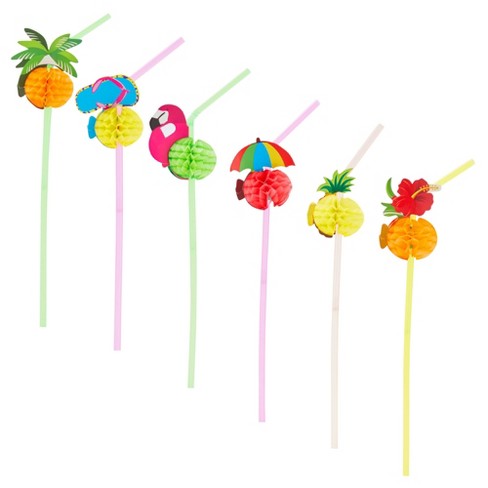 Tropical Pineapple Straws, Plastic Bulk Luau Party Reusable Summer