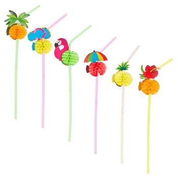 Blue Panda 100 Pack Tropical Hawaiian Straws for Summer Party Favors, Cocktails Dinner