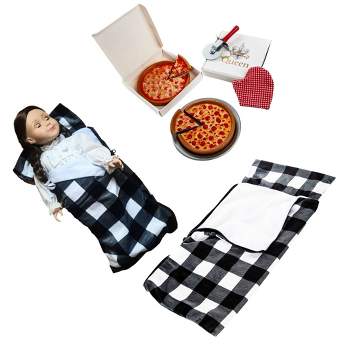 The Queen's Treasures 18" Doll 11 Pc Sleeping Bag Set and American Pizza Party.