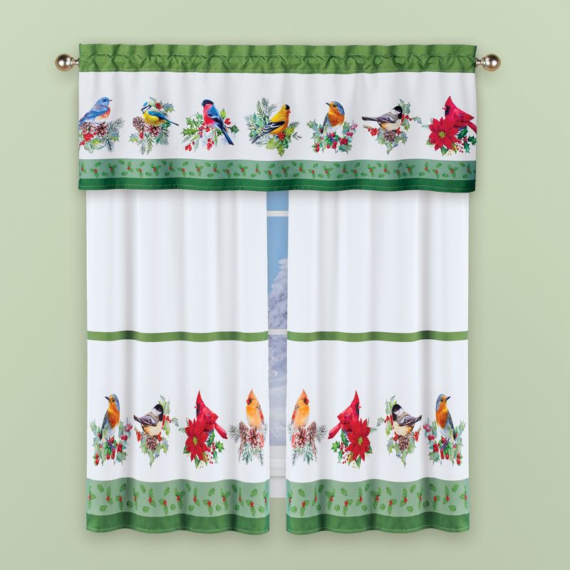Collections Etc Festive Realistic Winter Birds Printed Drapes, 3 of 4