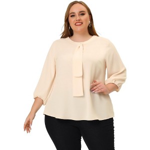 Agnes Orinda Women's Plus Size Stylish Tie Neck 3/4 Ruffle Sleeves Work Office Blouses - 1 of 4