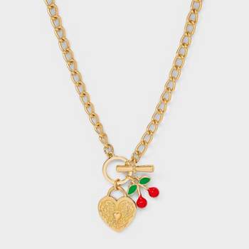 Heart and Cherry Charm Pendant Necklace - Wild Fable™ Gold