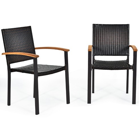 Tangkula Patio Rattan Dining Acacia W/steel Armrests Frame Outdoor Set : Indoor Wicker Of & Target 2 Armchair Chair