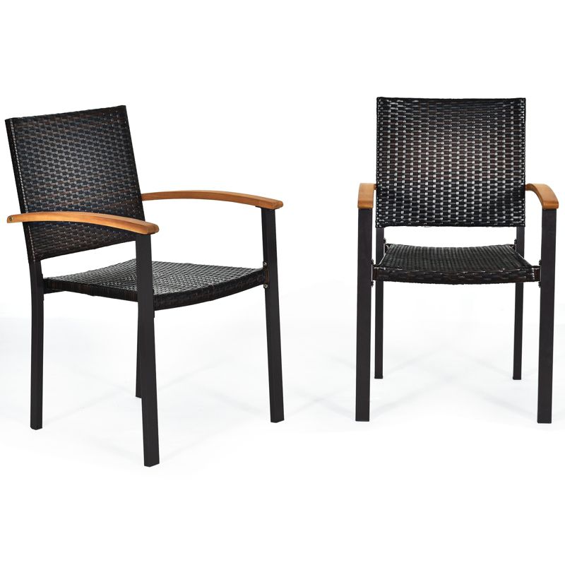 Tangkula Patio Rattan Dining Armchair 2 Set of Wicker Chair W/Steel Frame Acacia Armrests Indoor & Outdoor, 1 of 11