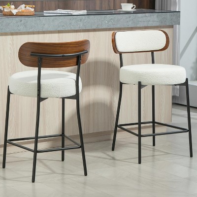 DYHOME 24 Inches Counter Height Bar Stools with Boucle Fabric Upholstered Pad Wood Back, for Kitchen Island, Cafe, Set of 2