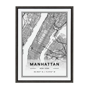 Kate and Laurel Sylvie Manhattan Modern Map Framed Canvas by Jake Goossen, 18x24, Dark Gray - 1 of 4