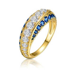 Guili Elegant Sterling Silver 14K Gold-Plated Cocktail Ring with Emerald & Cubic Zirconia for a Bold, Timeless Look. Green, Red, or Blue, Sizes 6-8. - 1 of 3