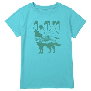 Girl's Lost Gods Alaska Wolf Silhouette T-Shirt - 1 of 3