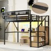 TIRAMISUBEST Queen Loft Bed with Bulit-in Desk and Charging Station, Full Size Metal Loft Bedframe with Storage Staircase and LED Light for Kids Teens - 3 of 4
