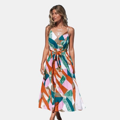 Women's Abstract Print Belted Maxi Dress - Cupshe-l-multicolored : Target