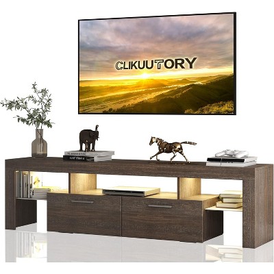 Vynxaria Modern LED TV Stand with Large Storage Drawer for 40-75 Inch TVs, Brown Wood Farmhouse Console, 63" L x 13.77" W x 17.91" H