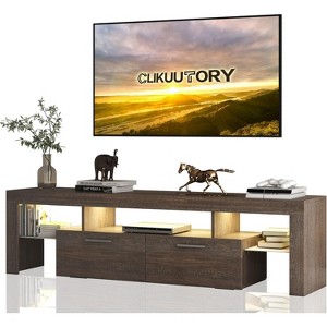 Vynxaria Modern LED TV Stand with Large Storage Drawer for 40-75 Inch TVs, Brown Wood Farmhouse Console, 63" L x 13.77" W x 17.91" H - 1 of 4
