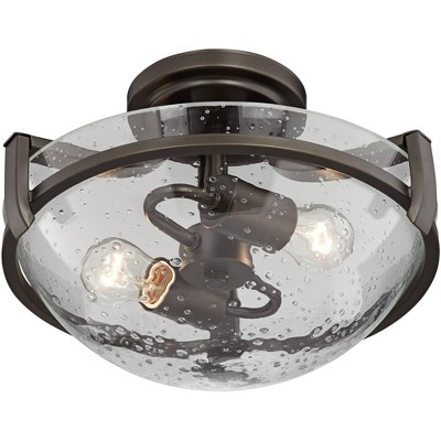 Bronze & Clear Seedy Glass 16" Bowl Ceiling Light Fixture