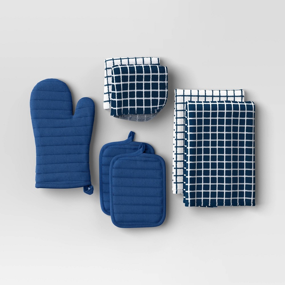 Photos - Other Accessories 7pc Starter Kitchen Textile Set Dark Blue - Room Essentials™