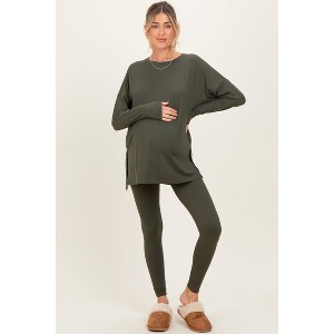 Pinkblush Olive Brushed Knit Maternity Oversized Top and Legging Set - 1 of 3