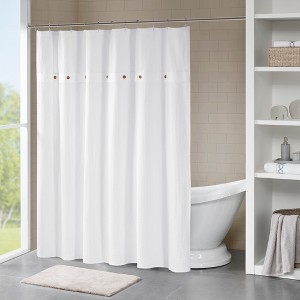 Lucina Cotton Textured Shower Curtain White: Madison Park, Easy Care, Waffle Weave, Machine Washable - 1 of 3