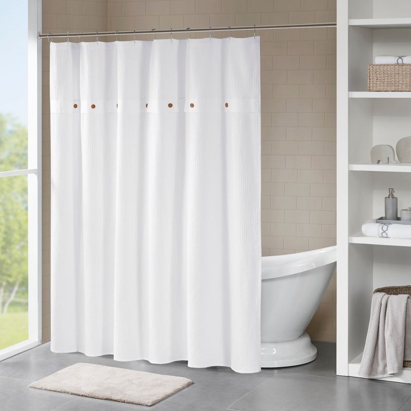 Lucina Cotton Textured Shower Curtain White, 1 of 5