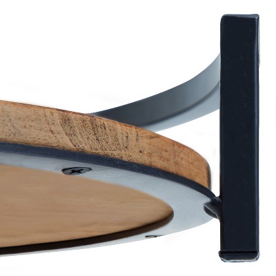 Rustic Brown Rubberwood Round Tray with Metal Handles