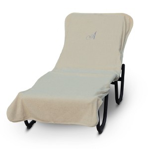BC BARE COTTON Luxury Hotel & Spa Monogrammed Pool Chaise Lounge Cover, Standard Size 90 X 29 Inches - Beige- Silver Script - 1 of 4